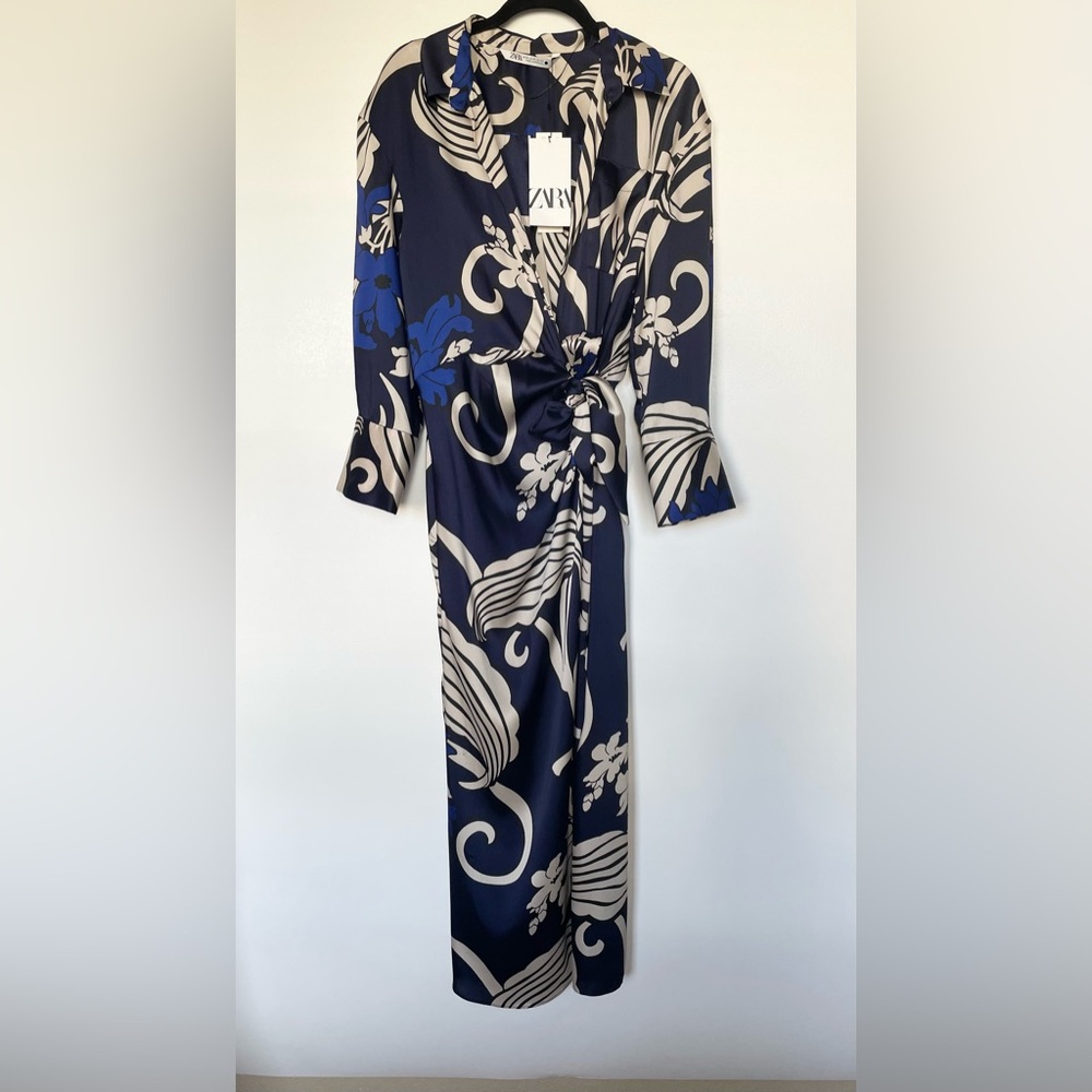 ZARA SS23 PRINTED SHIRT DRESS MIDI WRAP FRONT 7732/343/218 - Picture 2 of 10